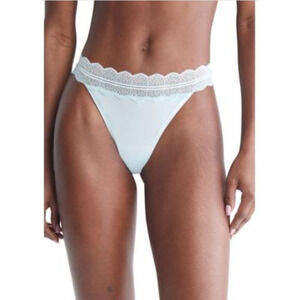 Calvin Klein Women Lace Trim Thong Palest Blue Size L